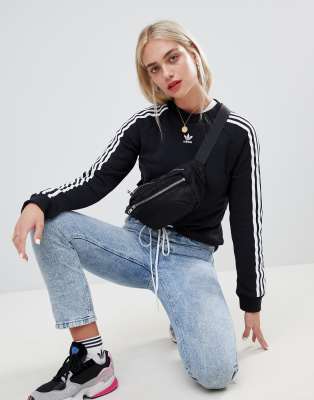 adidas originals three stripe sweatshirt in black