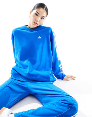 adidas Originals three stripe sweatshirt in bluebird - ASOS Price Checker