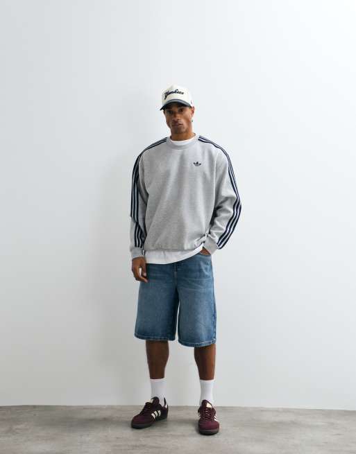 adidas Originals three stripe sweatshirt in grey, 2 of 5