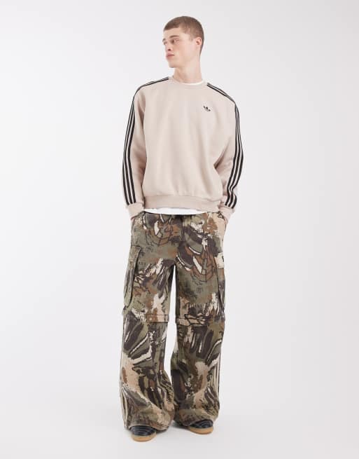 adidas Originals three stripe sweatshirt in khaki, 2 of 5