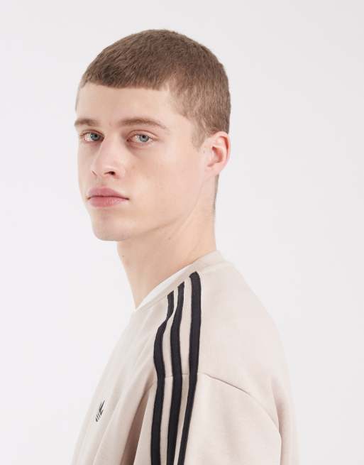 adidas Originals three stripe sweatshirt in khaki, 4 of 5