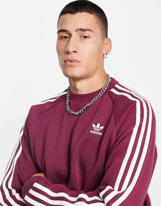 adidas Originals three stripe sweatshirt in plum, 3 of 4