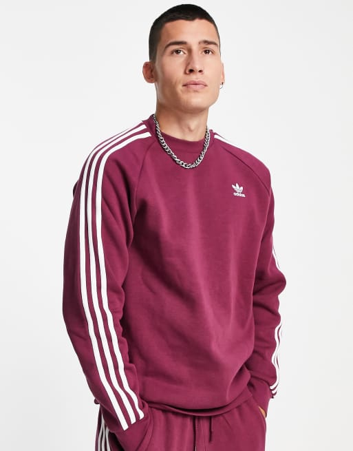 adidas Originals three stripe sweatshirt in plum, 4 of 4