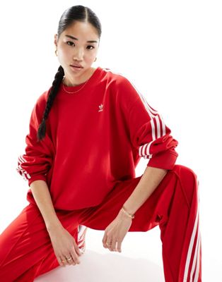 adidas Originals three stripe sweatshirt in red - ASOS Price Checker