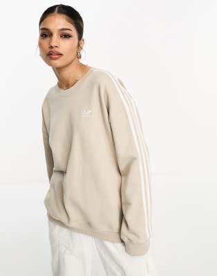 adidas Originals three stripe sweatshirt in wonder beige Neutral