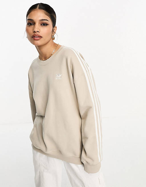 adidas Originals three stripe sweatshirt in wonder beige | ASOS