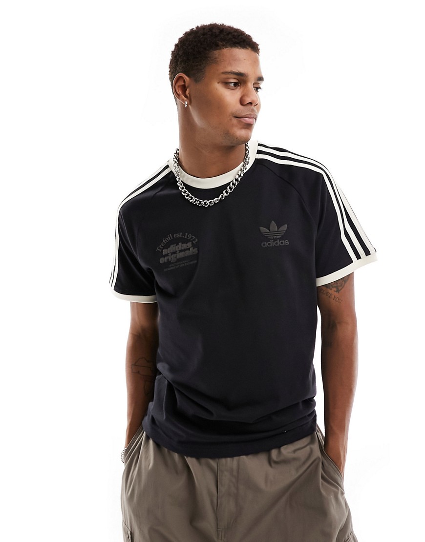 adidas Originals three stripe t-shirt in black and off white