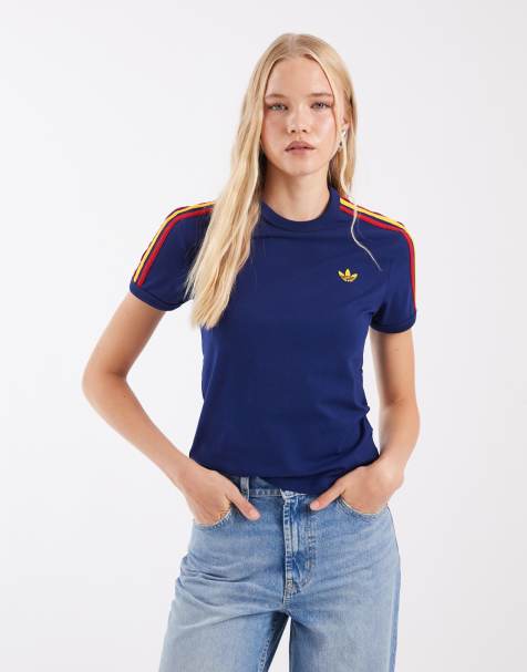 adidas Originals three stripe t-shirt in blue - view 1