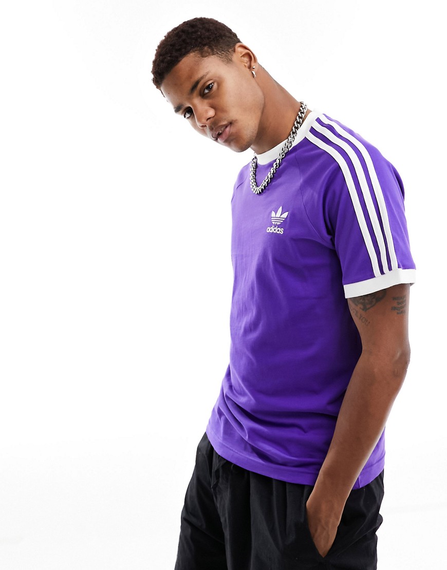 adidas Originals three stripe t-shirt in bluey purple-Navy
