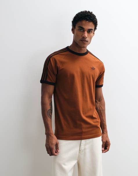 adidas Originals three stripe t-shirt in burnt orange - view 1
