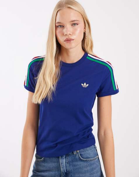 adidas Originals three stripe t-shirt in cobalt blue - view 1