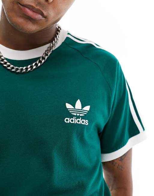 adidas Originals three stripe t shirt in dark green ASOS
