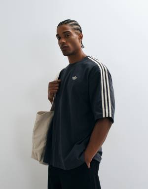 adidas Originals Three Stripe t-shirt in dark grey - exclusive to ASOS