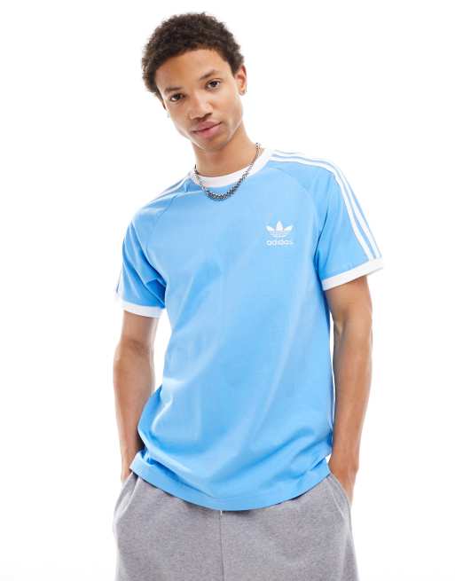 adidas Originals three stripe t shirt in light blue