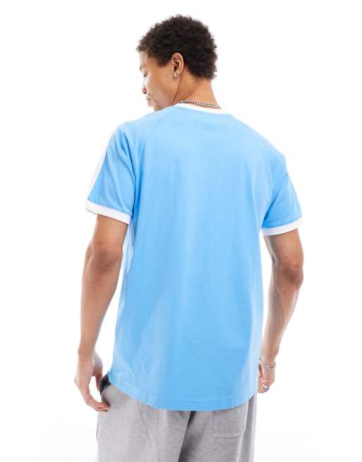 adidas Originals three stripe t shirt in light blue ASOS