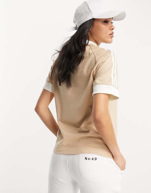 adidas Originals three stripe t shirt in magic beige