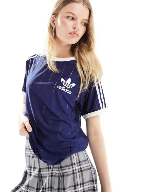 adidas Originals three stripe t shirt in navy and white ASOS