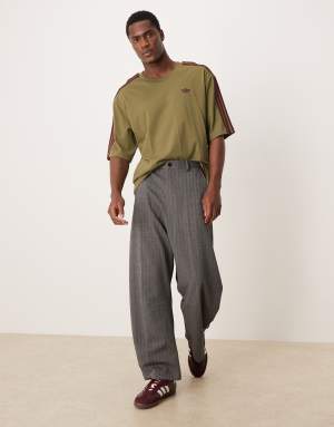 adidas Originals three stripe t-shirt in olive and maroon