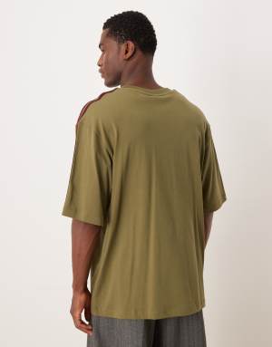 adidas Originals three stripe t-shirt in olive and maroon