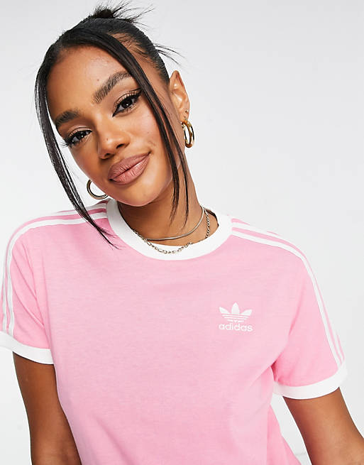 if you can Hover temper adidas Originals three stripe t-shirt in pink | ASOS