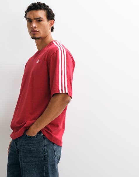 adidas Originals three stripe t-shirt in red - view 1
