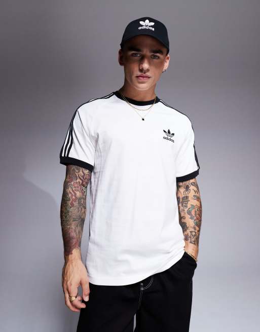 adidas Originals three stripe t shirt in white ASOS