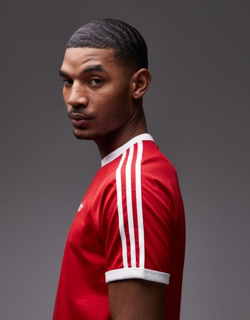 adidas Originals three stripe tee in red, 4 of 5
