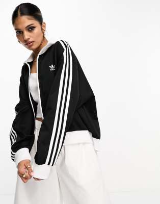 Navy adidas originals cheap three stripe track jacket