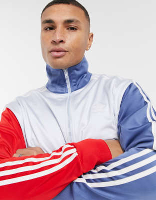 adidas originals three stripe track jacket in blue