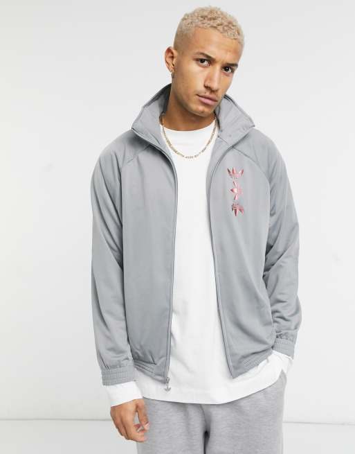 adidas Originals three stripe track jacket in gray