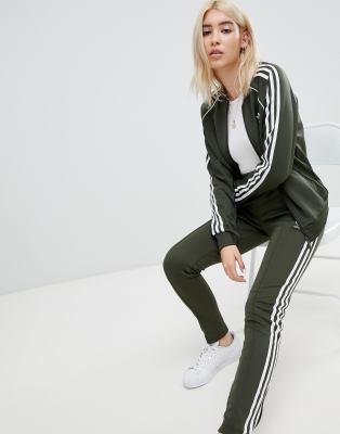 adidas originals three stripe track pants in khaki