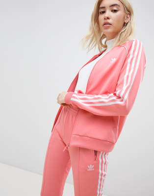 adidas original three stripe track pant with vintage logo in pink