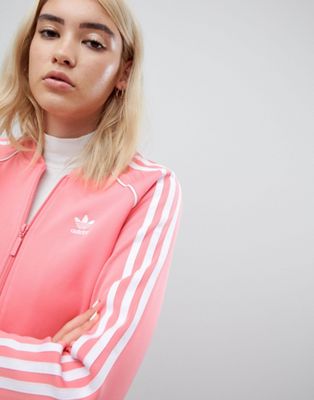 adidas 3 stripe pink track jacket