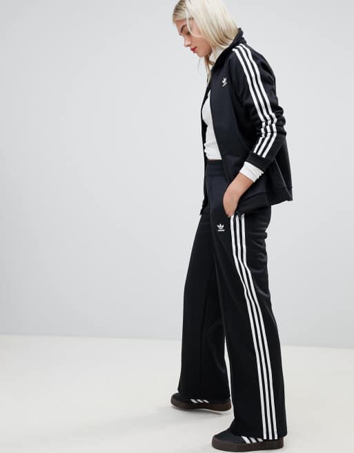 adidas Black 3-Stripes Wide Leg Track Pants