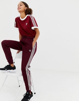 Adidas Originals Three Stripe Track Pants In Burgundy Asos