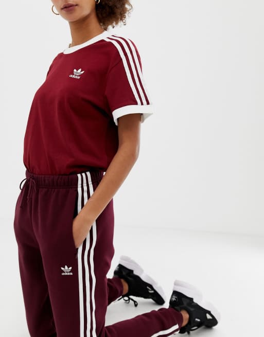 adidas Originals Three Stripe Track Pants In Burgundy