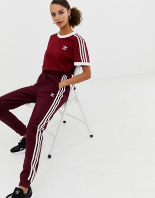 adidas 3 stripes maroon womens jogger pants