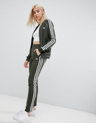 adidas originals three stripe track pants in khaki