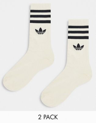 adidas Originals three stripe trefoil 2 pack socks in off white