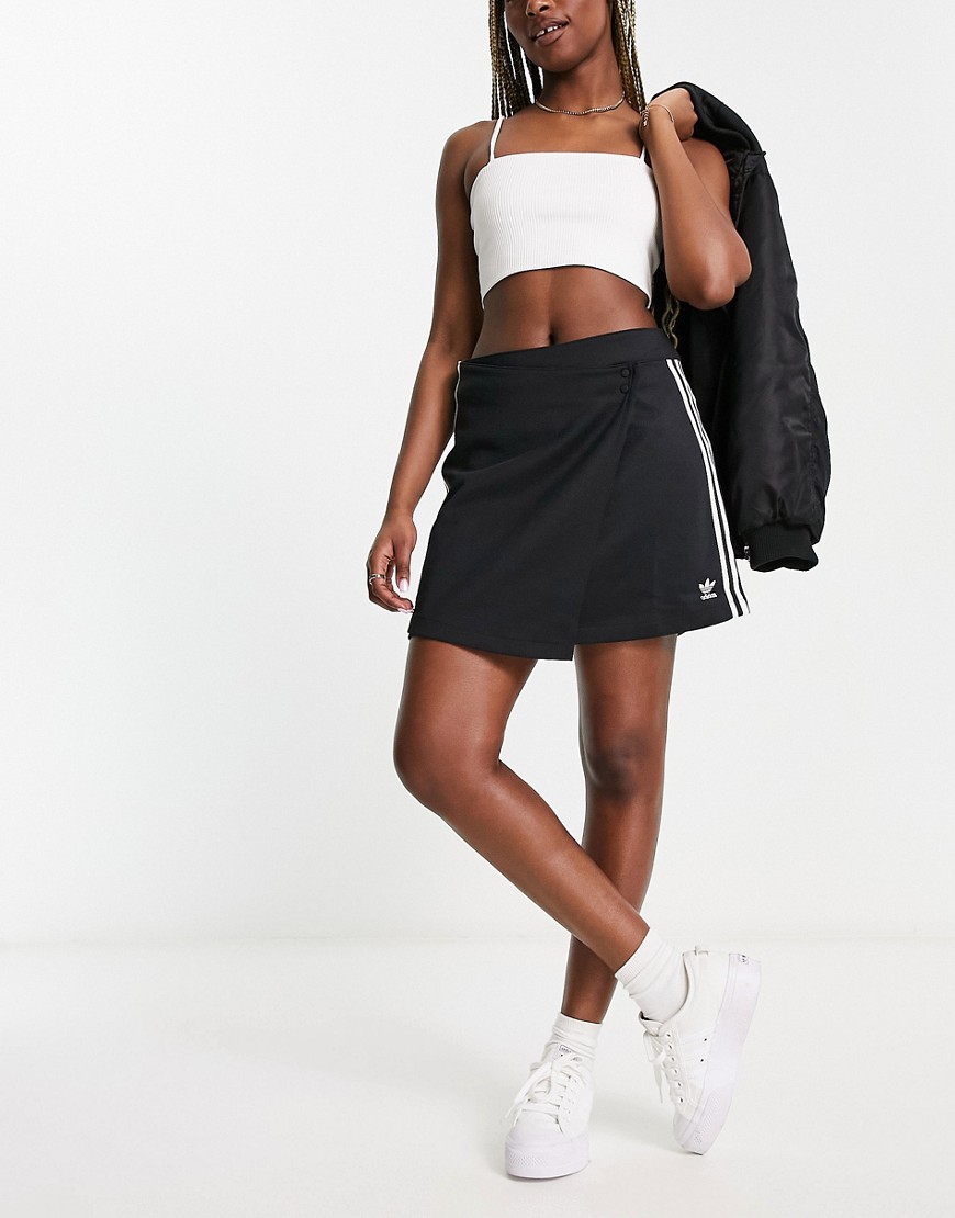adidas Originals three stripe wrap mini skirt in black