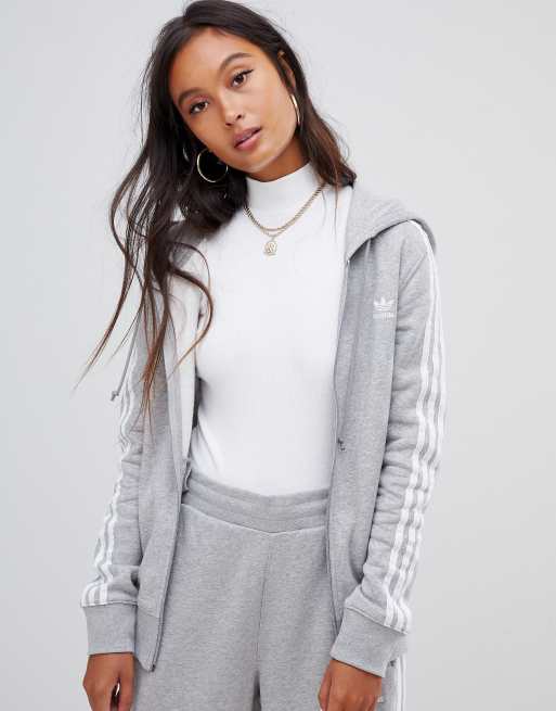 Three Stripe Zip Thru In Gray | ASOS