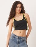 [adidas Originals] adidas Originals Three Stripes cropped singlet in black and yellow XS BLACK