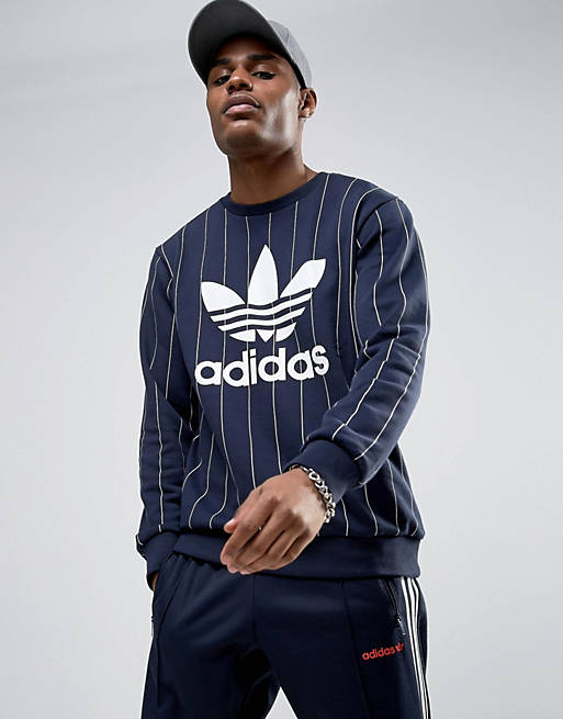 Preludio Consecutivo vender adidas Originals Tokyo Pack Pinstripe Crew Neck Sweatshirt In Navy BQ3113 |  ASOS