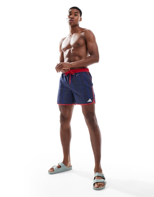 adidas Originals tom daley swim shorts in semi lucid blue / pure ruby, 2 of 4