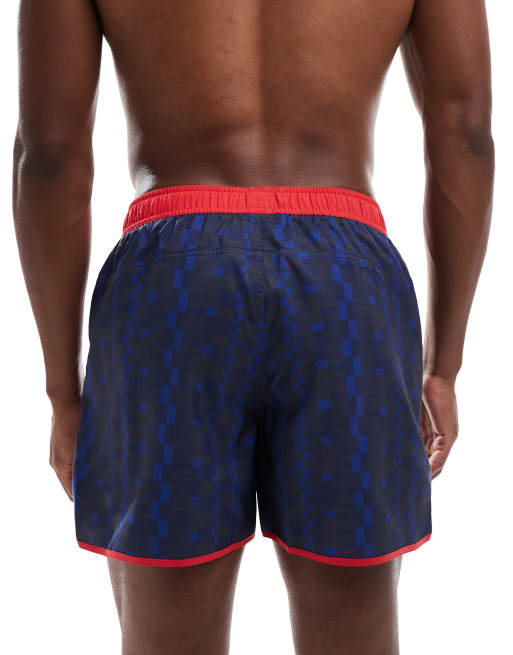 adidas Originals tom daley swim shorts in semi lucid blue / pure ruby, 3 of 4