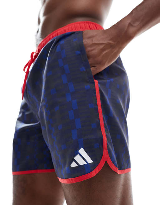 adidas Originals tom daley swim shorts in semi lucid blue / pure ruby, 4 of 4