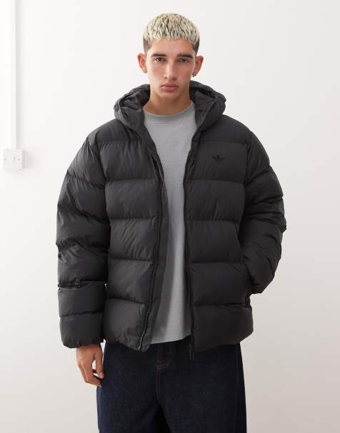 adidas Originals tonal hooded puffer jacket in black - view 1