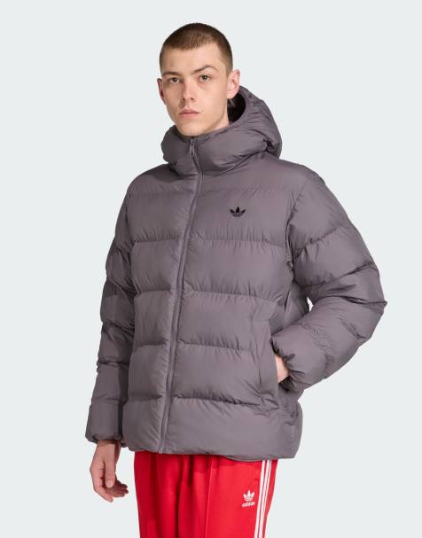 adidas Originals Tonal hooded puffer jacket in grey strata - view 1