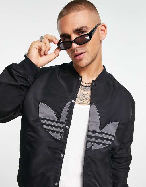 adidas Originals 'Tonal Textures' collegiate varsity jacket in black with  back logo