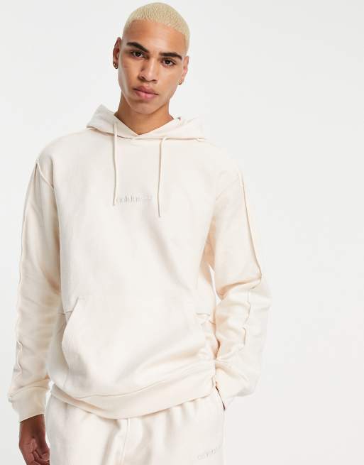 adidas Originals - Tonal Textures - Felpa con cappuccio bianco sporco con logo sul retro